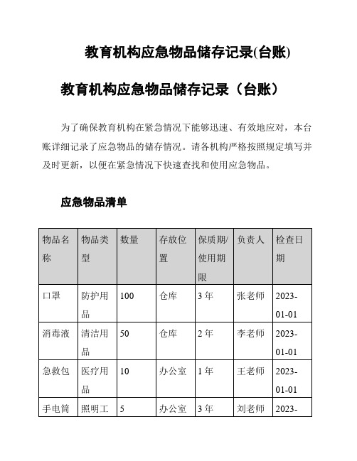 教育机构应急物品储存记录(台账)