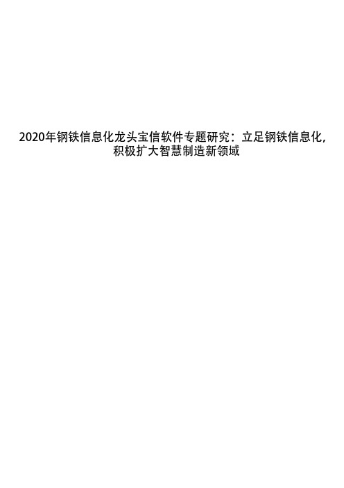 2020年钢铁信息化龙头宝信软件专题研究：立足钢铁信息化,积极扩大智慧制造新领域