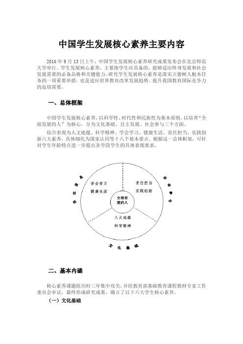 中国学生发展核心素养主要内容