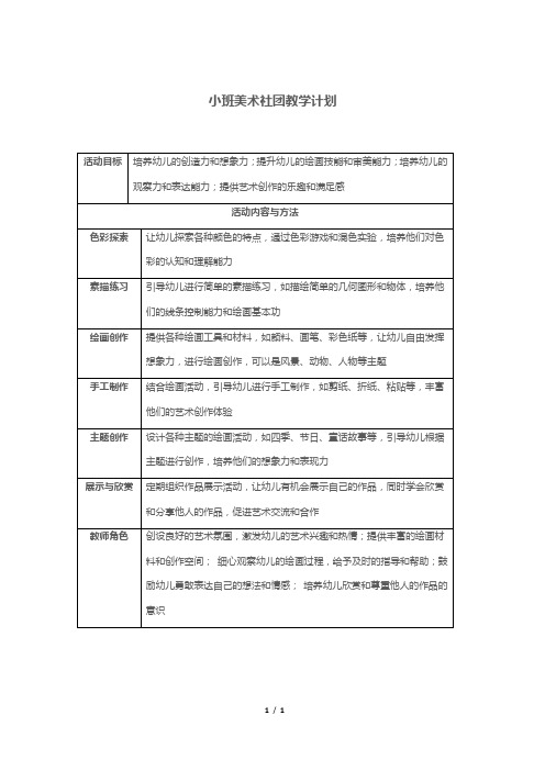 小班美术社团教学计划