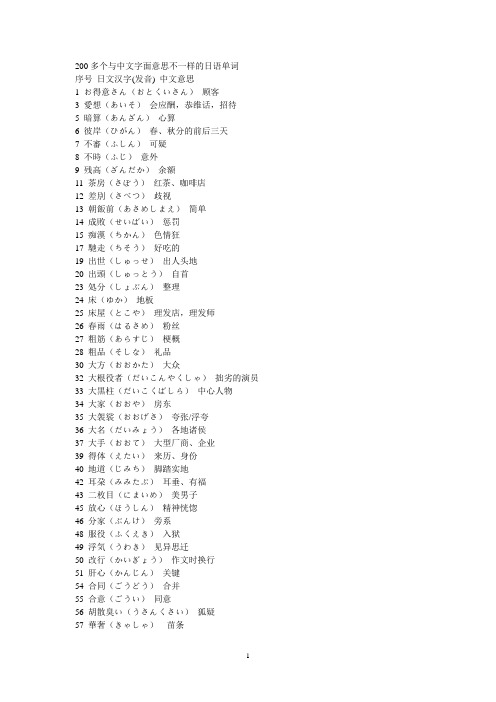 200多个与中文字面意思不一样的日语单词