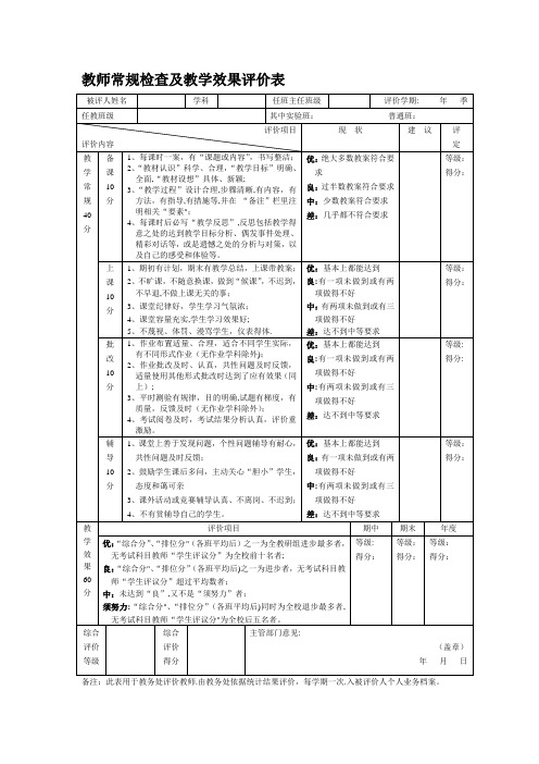 教师常规检查及教学效果评价表