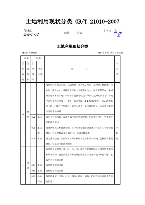 土地利用现状分类 GBT 21010-2007