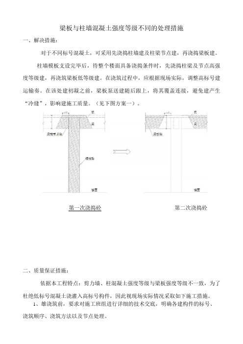 梁板与柱墙混凝土强度不同的处理措施