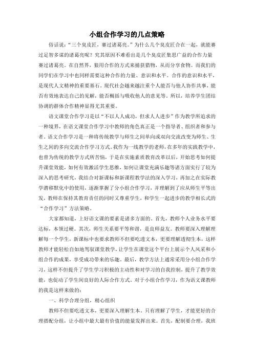 小组合作学习的几点策略