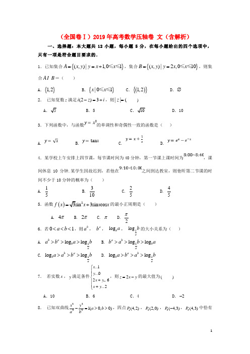 (全国卷Ⅰ)2019年高考数学压轴卷文(含解析)