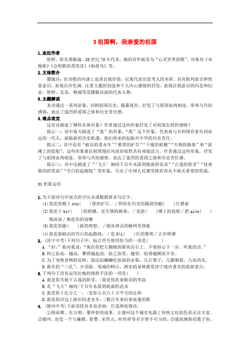 安徽省合肥市育英学校九年级语文下册 3 祖国啊,我亲爱的祖国习题 新人教版