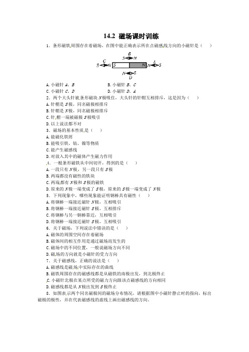 北师大版-物理-九年级上册-课后作业第二节+磁场