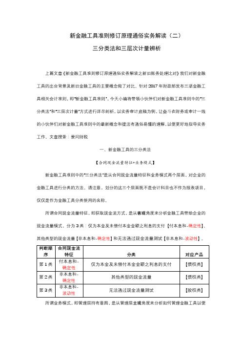 新金融工具准则修订原理通俗理解实务解读(二)三分类法和三层次计量辨析