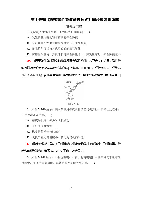 高中物理《探究弹性势能的表达式》同步练习附详解