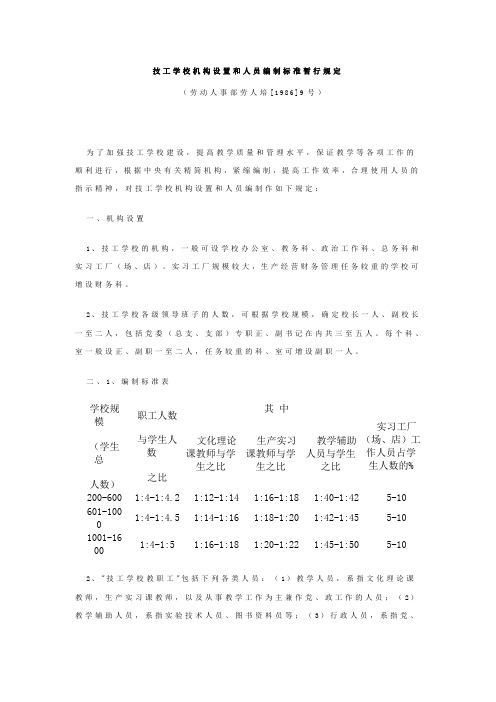 技工学校机构设置和人员编制标准暂行规定