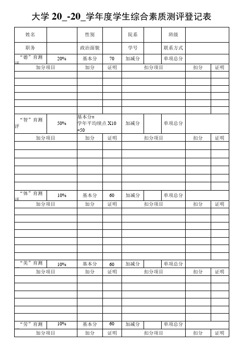 大学学生综合素质测评登记表