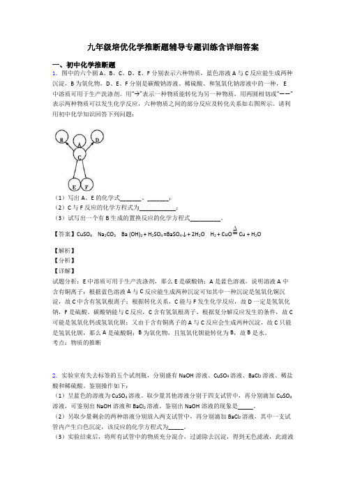 九年级培优化学推断题辅导专题训练含详细答案