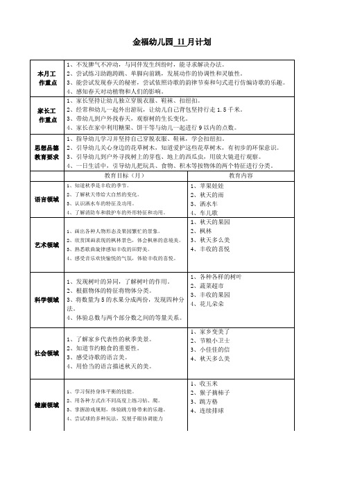 幼儿园大班11月计划表