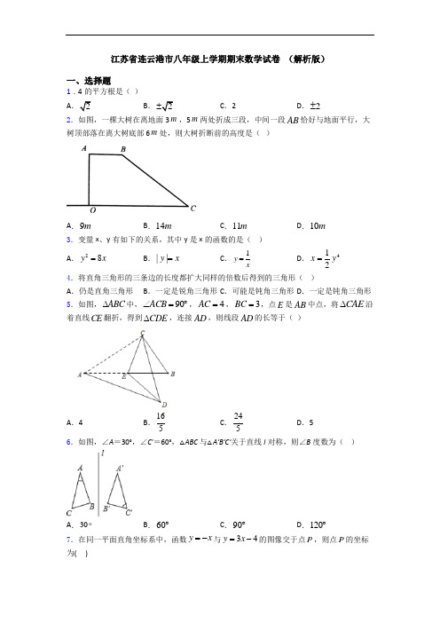 江苏省连云港市八年级上学期期末数学试卷 (解析版)