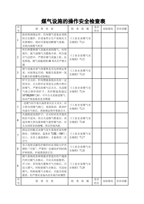 煤气设施的操作安全检查表