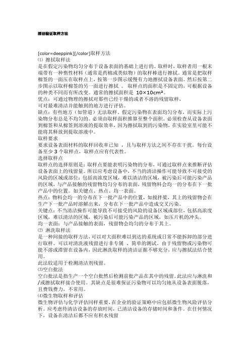 清洁验证取样方法