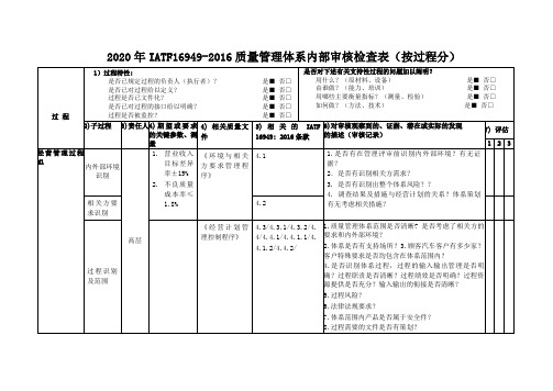 2020年IATF16949-2016质量管理体系内部审核检查表(按过程分)   