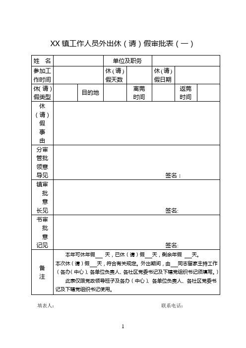 工作人员外出休(请)假审批表