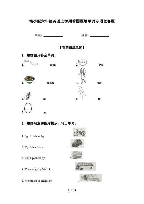 湘少版六年级英语上学期看图题填单词专项竞赛题