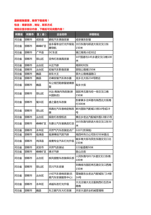 新版河北省邯郸市汽车改装企业公司商家户名录单联系方式地址大全70家