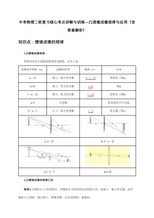 中考物理二轮复习核心考点讲解与训练—凸透镜成像规律与应用  含答案解析