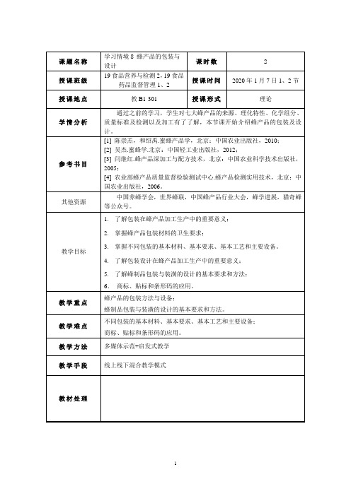 蜂产品加工8  蜂产品的包装与设计(2学时)