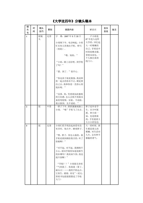 分镜头稿本大学四年