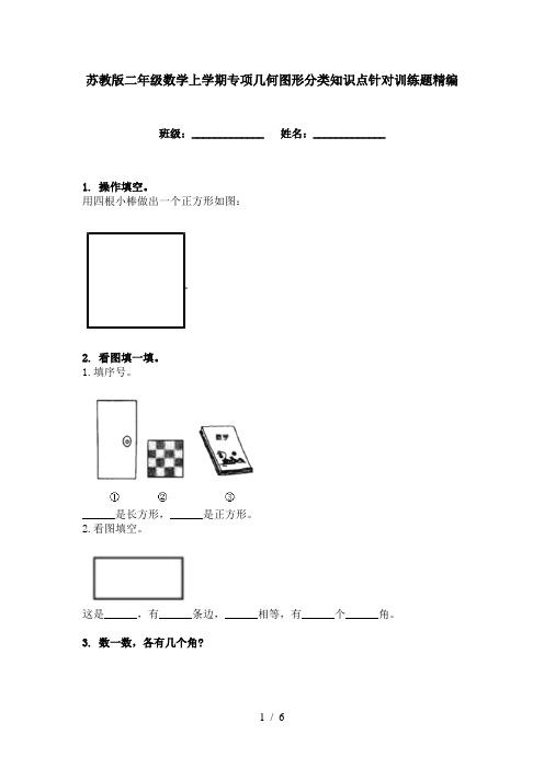 苏教版二年级数学上学期专项几何图形分类知识点针对训练题精编