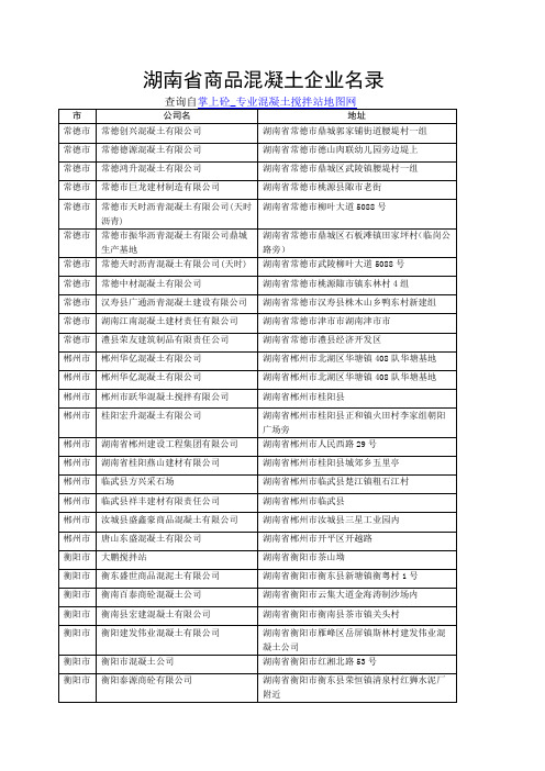 湖南省商品混凝土企业名录