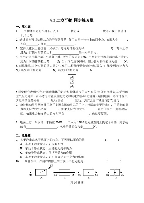 人教版八年级下册 8.2二力平衡 同步练习试题(无答案)