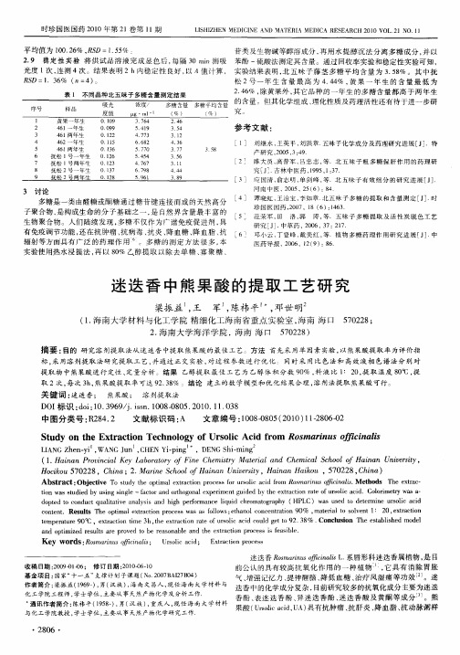 迷迭香中熊果酸的提取工艺研究