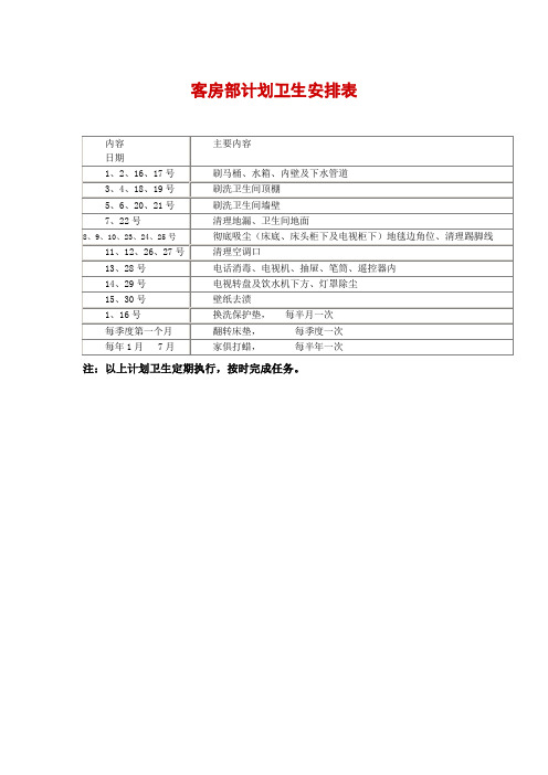 客房部计划卫生安排表