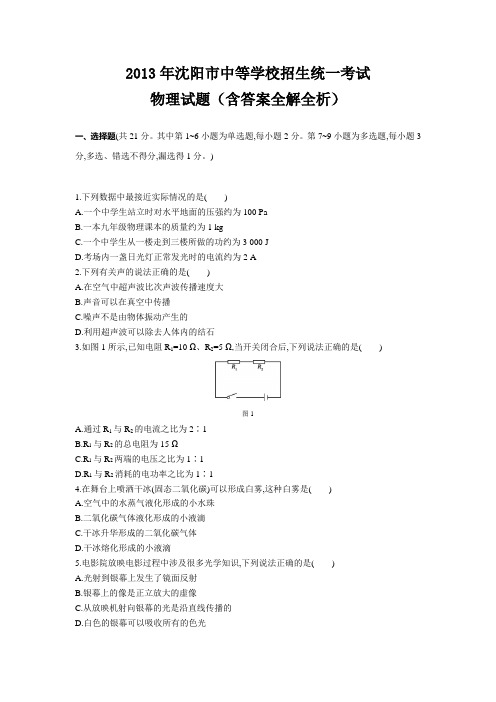 沈阳中考物理真题卷含答案解析