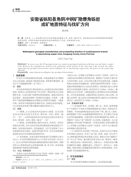 安徽省枞阳县角阴冲铜矿隐爆角砾岩成矿地质特征与找矿方向