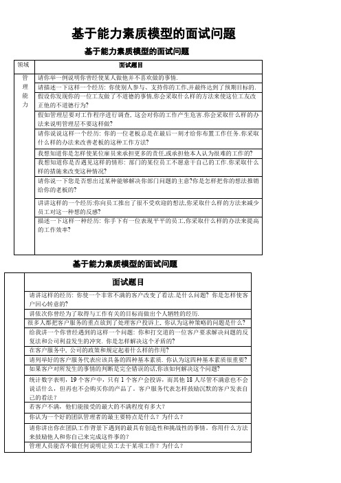 基于能力素质模型的面试问题