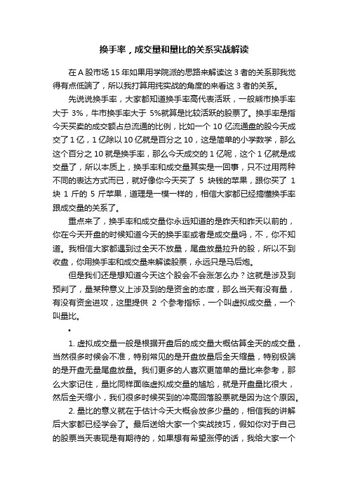 换手率，成交量和量比的关系实战解读