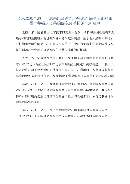 诺禾致源再添一作成果组装新策略完成犬蝠基因组精细图谱并揭示食果蝙蝠免疫基因演化新机制