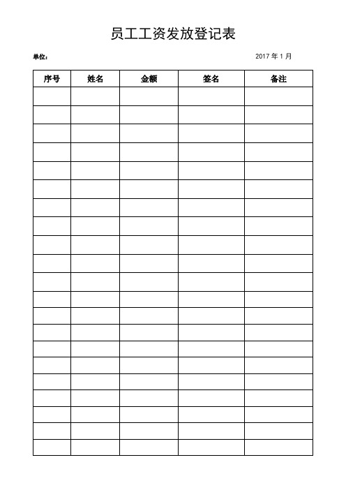 2017年全年员工工资发放登记表