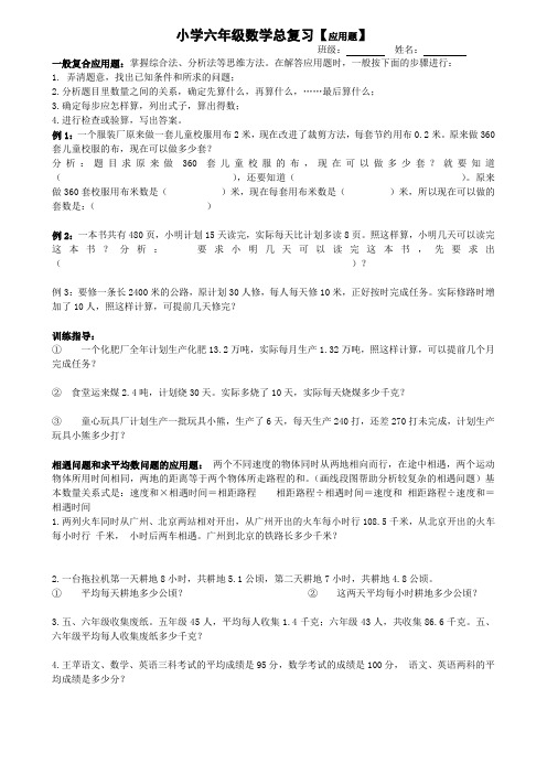 小学数学毕业考总复习试题-【应用题】 人教版(无答案)