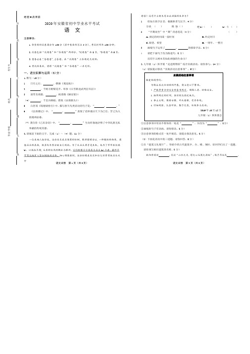 2020年安徽省中考语文试卷附真卷答案解析