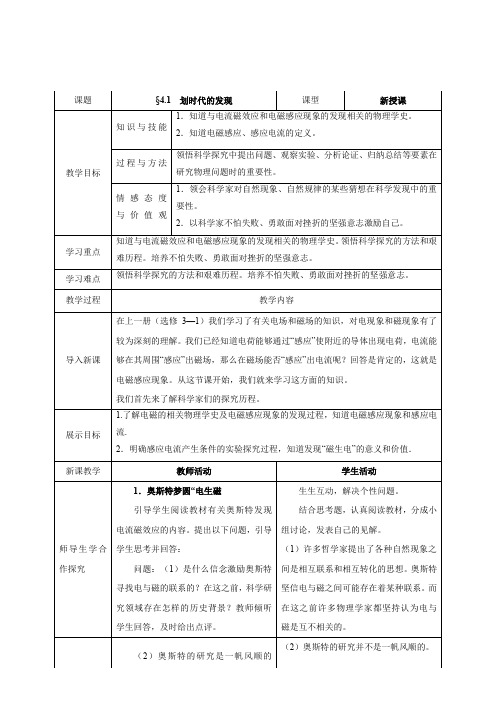 4.1划时代的发现       高中物理选修3-2新课优秀教案优秀教学设计(5)