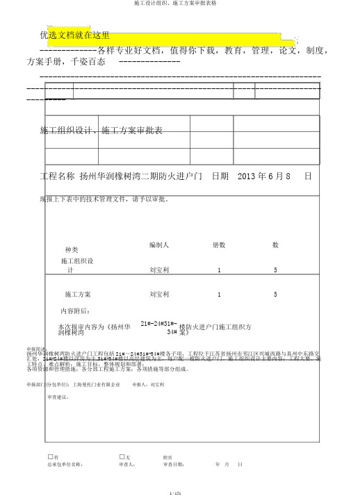 施工设计组织、施工方案审批表格