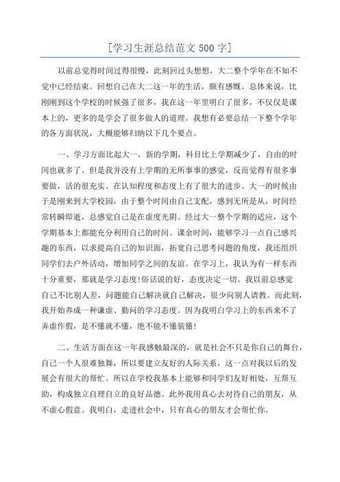 [学习生涯总结范文500字]