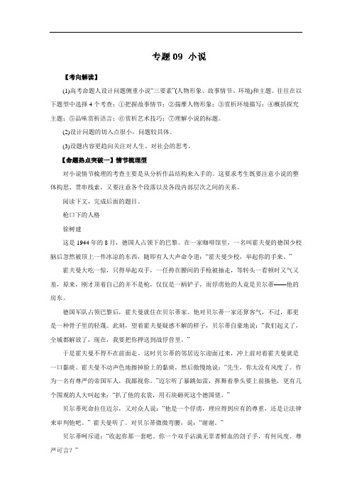 高考语文命题猜想与仿真押题——专题09 小说(命题猜想