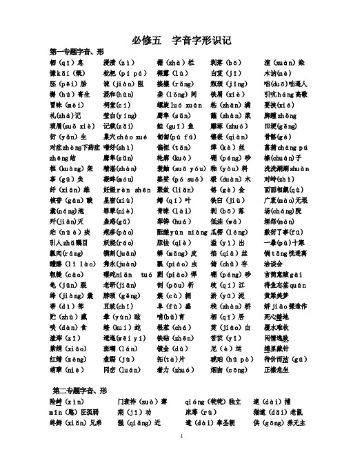 苏教版语文必修五字音字形总结