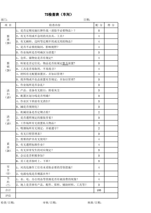 7S检查表(车间)