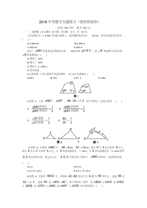 2018年中考数学《图形的相似》专题练习含答案