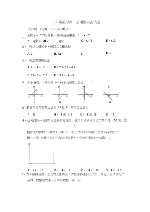 人教版八年级数学第二学期期末测试卷(含答案)