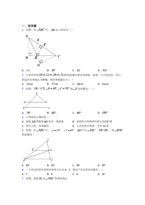 上海所在地区八年级数学上册第一单元《三角形》检测题(答案解析)